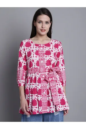Rajnandini Floral Printed Tie-Up Detailed Pure Cotton A-Line Top
