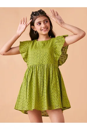 Cherry & Jerry Girls Self Design Flutter Sleeve Cotton Fit & Flare Dress