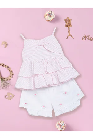 Nauti Nati Girls Pink & White Striped Top with Shorts