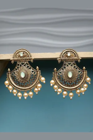ADIVA Gold-Plated Contemporary Pearls Chandbalis Earrings