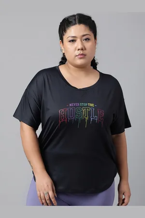MKH Women Plus Size Typography Printed Drop shoulder Sleeves Dri-FIT Relaxed Fit T-shirt