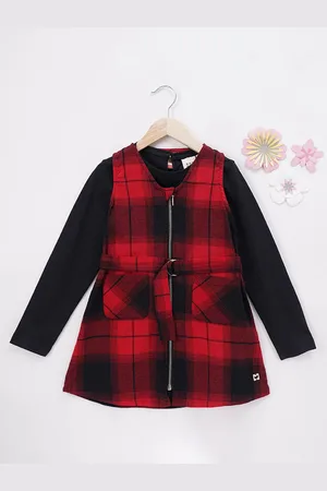 Ed-a-Mamma Girls Checked A-Line Dress With T-shirt