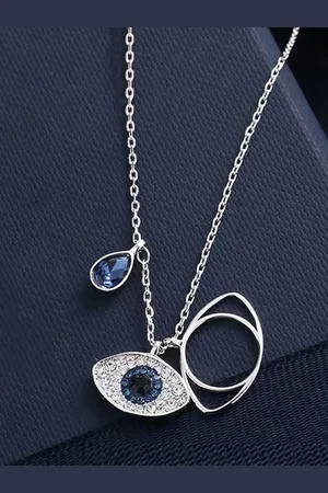 Jewels Galaxy Silver-Plated Stainless Steel American Diamond Evil Eye Pendant With Chain