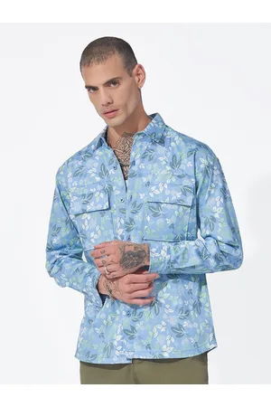 Maniac Men Blue Classic Floral Opaque Printed Casual Shirt