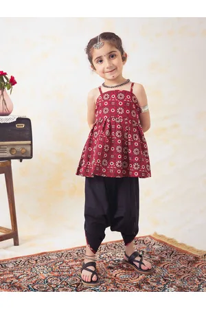 Tiber Taber Girls Printed Shoulder Straps Pure Cotton Top & Dhoti Pant Set