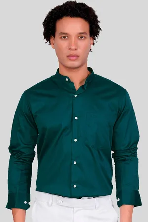 FRENCH CROWN Standard Regular Fit Band Collar Long Sleeves Pocket Premium Cotton Shirt