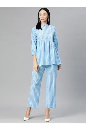 Cottinfab Women Striped Cotton Top with Trousers