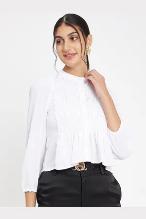 CAMLA Mandarin Collar Shirt Style Crop Top