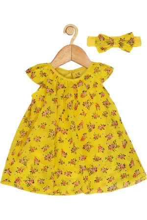 Creative Infant Girls Floral Printed A-Line Mini Dress With Headband