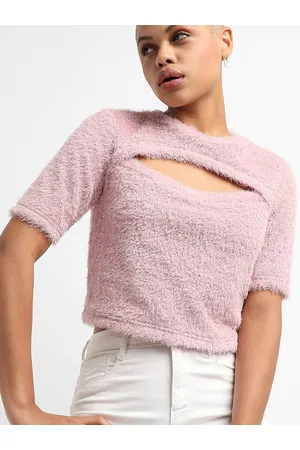 Campus Faux Fur Trim Cut-Out Crop Top