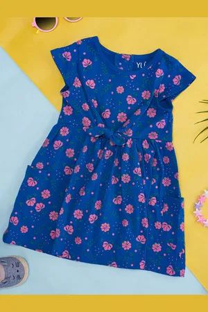 Pantaloons Girls Floral Printed Cap Sleeves Pure Cotton A-Line Dress