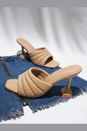 THE WHITE POLE Textured Open Toe Block Heels