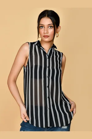BAESD Black Striped Georgette Shirt Style Top