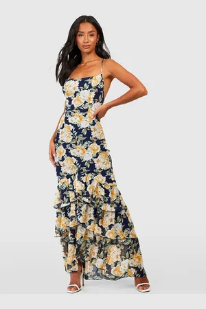Boohoo Petite Floral Print Ruffled Maxi Dress