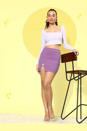 DressBerry Solid Mini Straight Skirt With Slit Detail