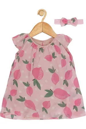 Creative Infant Girls Floral Printed A-Line Dress With Headband