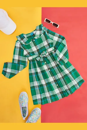 Pantaloons Girls Checked Peter Pan Collar Pure Cotton Shirt Dress