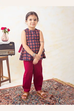 Tiber Taber Girls Ethnic Motifs Printed Pure Cotton Top With Trousers