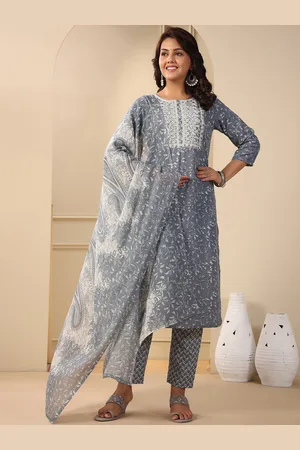 Indo Era Floral Printed Regular Thread Work Pure Cotton Kurta with Trousers & With Dupatta