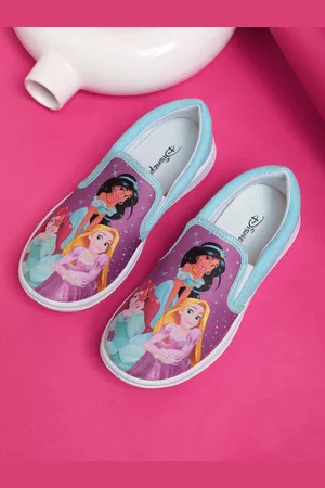 Kidsville Girls Disney Princess Printed Textile Contrast Sole Slip-On Sneakers