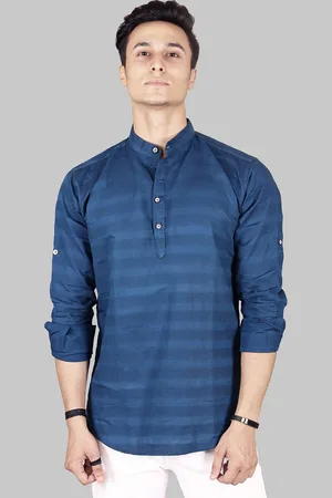 FUBAR Regular Fit Striped Printed Band Collar Long Sleeve Shirt