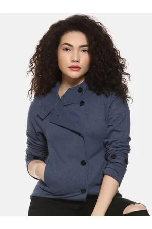 Campus Women Blue Windcheater Longline Outdoor Puffer Jacket with Patchwork