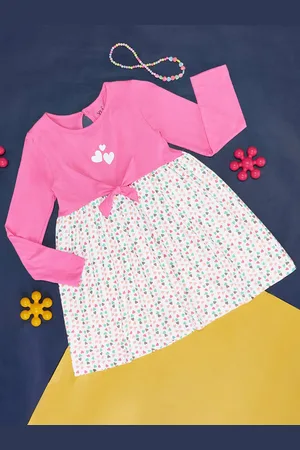 Pantaloons Girls Floral Printed Tie-Ups Detail Pure Cotton Fit & Flare Dress