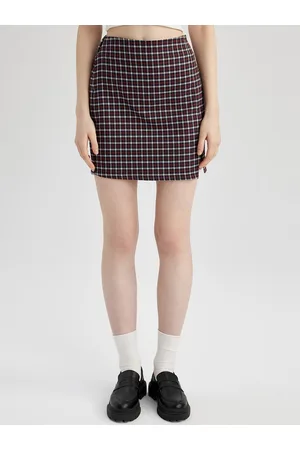 DeFacto Checked High-Rise Straight Mini Slits Skirt