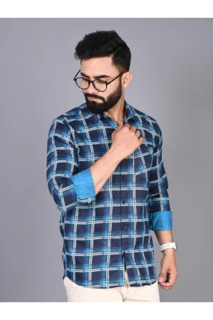 FUBAR Slim Fit Tartan Checked Spread Collar Long Sleeves Casual Shirt