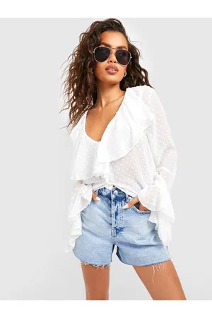 Boohoo Ruffled Sheer High-Low Top
