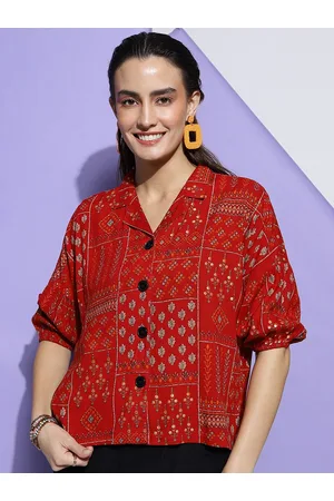 DressBerry Red Ethnic Motifs Printed Georgette Shirt Style Top
