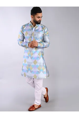 FUBAR Geometric Printed Band Collar Long Sleeve Kurta