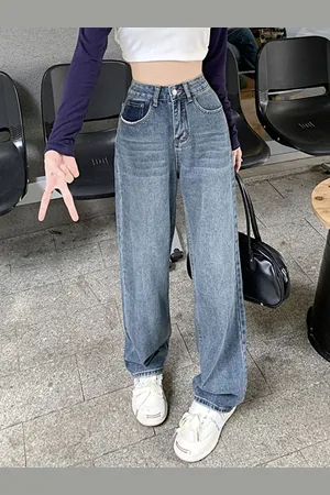 LULU & SKY Women Wide Leg High-Rise Clean Look Light Fade Whiskers Stretchable Jeans