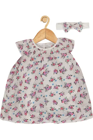 Creative Infant Girls Floral Printed A-Line Dress With Attached Bodysuit