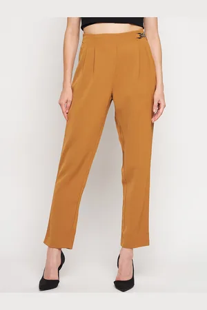 MADAME Women Mid-Rise Regular Fit Pleated Casual Peg Trousers