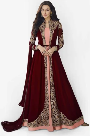 Divine International Trading Co Floral Embroidered Sequinned Semi-Stitched Dress Material