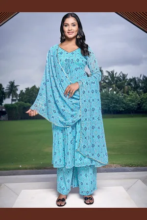 CHANSI Floral Printed V-Neck Regular Kurta with Palazzos & Dupatta