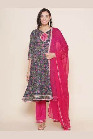 Bhama Couture Floral Printed Thread Work Anarkali Kurta with Palazzos & Dupatta