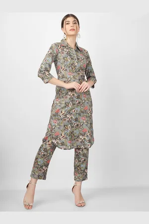 Celebravo Floral Printed Shirt Collar Kurta With Trousers