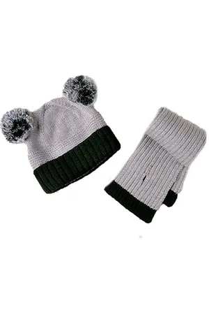FabSeasons Kids Colourblocked Acrylic Beanie With Scarf
