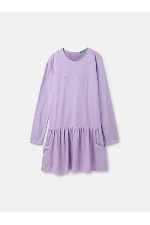 Benetton Girls Gathered Or Pleated Cotton Drop Waist Dress