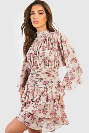 Boohoo Floral Print Layered A-Line Mini Dress