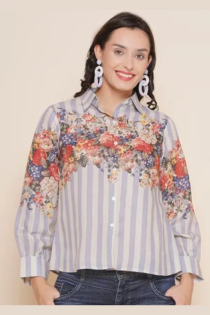 Bhama Couture Floral Printed Cotton Shirt Style Top