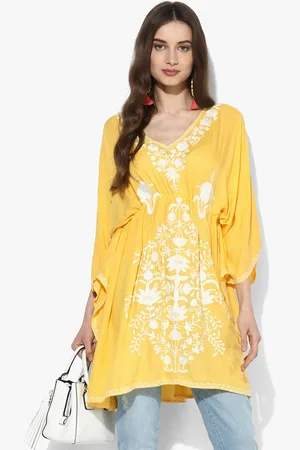 CRAFTBAZAR Floral Embroidered V-Neck Thread Work Kaftan Kurti