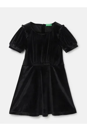 Benetton Girls Puff Sleeves Fit & Flare Dress