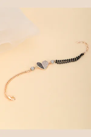 Adwitiya Collection Gold-Plated Stone Studded Heart Shape Beaded Mangalsutra Bracelet
