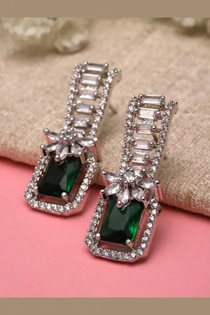 karatcart Silver Plated Cubic Zirconia Studded Drop Earrings