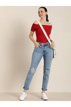HERE&NOW Women Mid-Rise Slim Fit Mildly Distressed Heavy Fade Stretchable Jeans