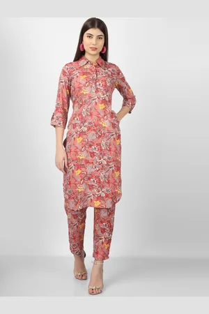 Celebravo Floral Printed Shirt Collar Kurta With Trousers
