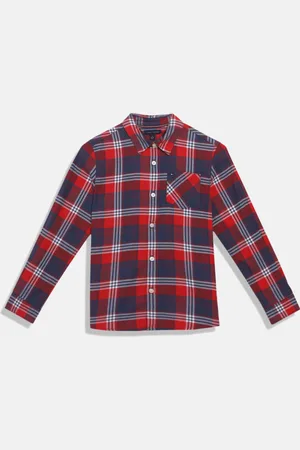 Tommy Hilfiger Boys Tartan Checked Spread Collar Regular Fit Cotton Casual Shirt